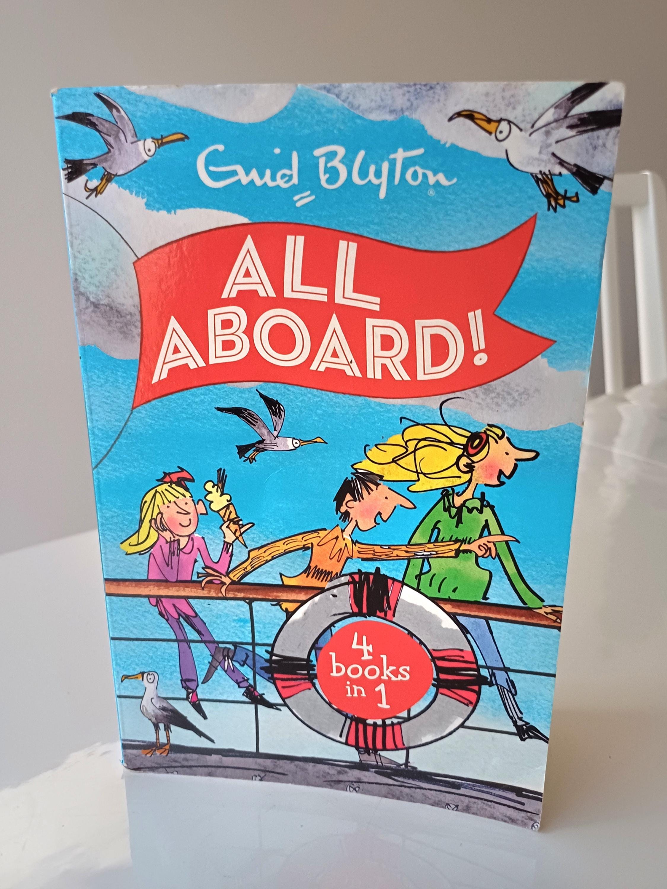 Book cover of 'All Aboard!' by Enid Blyton with illustrations of children on a boat.